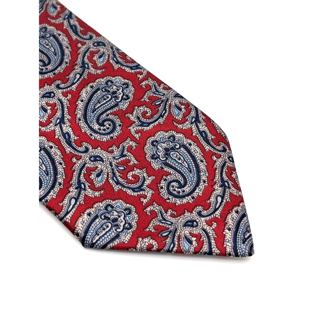 Vintage 90s Ketch Tie Paisley Satin Sheen Preppy Traditional Red Blue Slim Short
